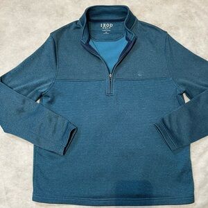 IZOD Men's Sz M Waterproof Hydra Shield Golf 1/4 Zip Teal Warm Sweater Pullover